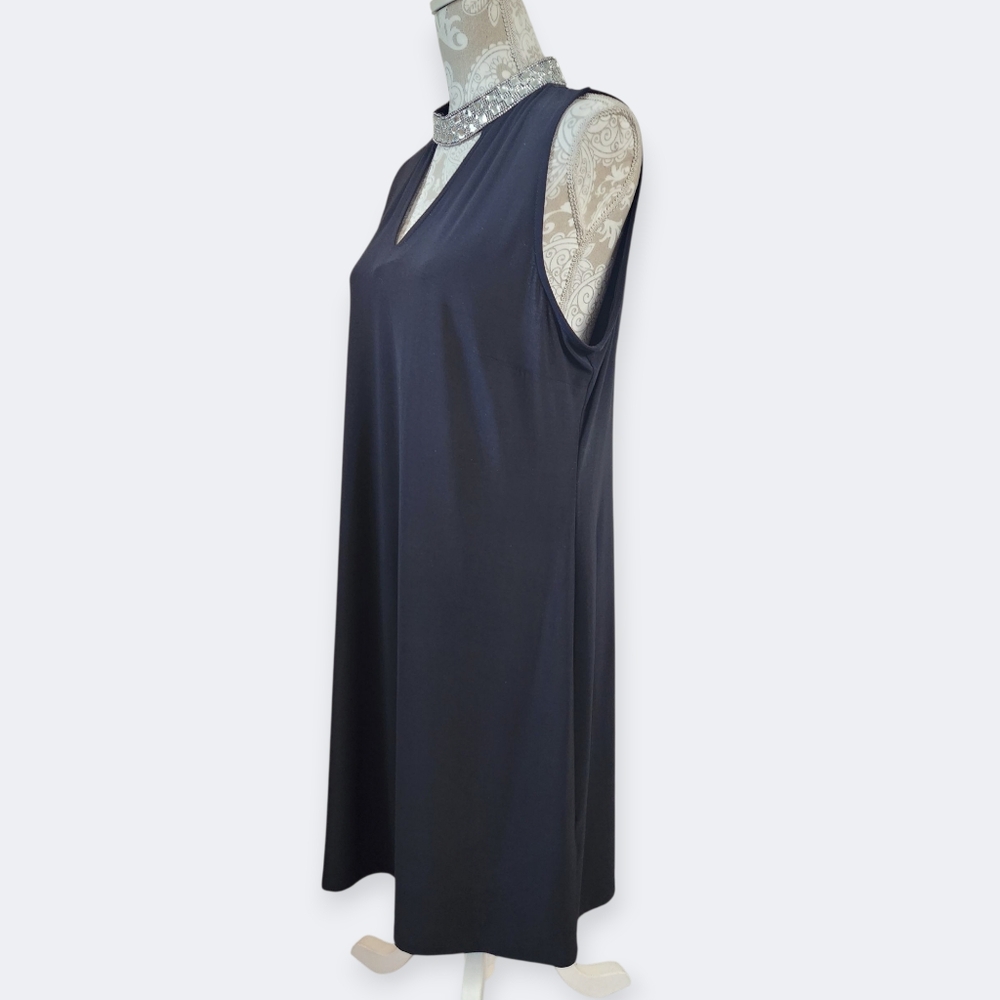 Roz & Ali Sleeveless Keyhole Rhinestone Choker Black Shift Cocktail Dress Sz. XL